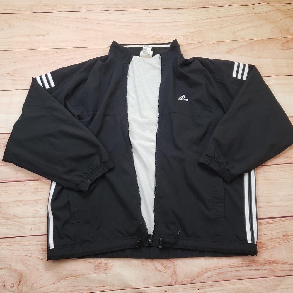 Adidas Jacket Mens Medium Black White Track Windbreaker 3 Stripes Broken Zip‎